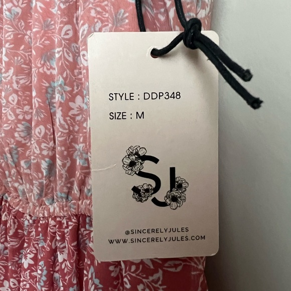 NWT Sincerely Jules Pink Floral Cottagecore Tiered Tie Straps Midi Dress Medium - Picture 7 of 7